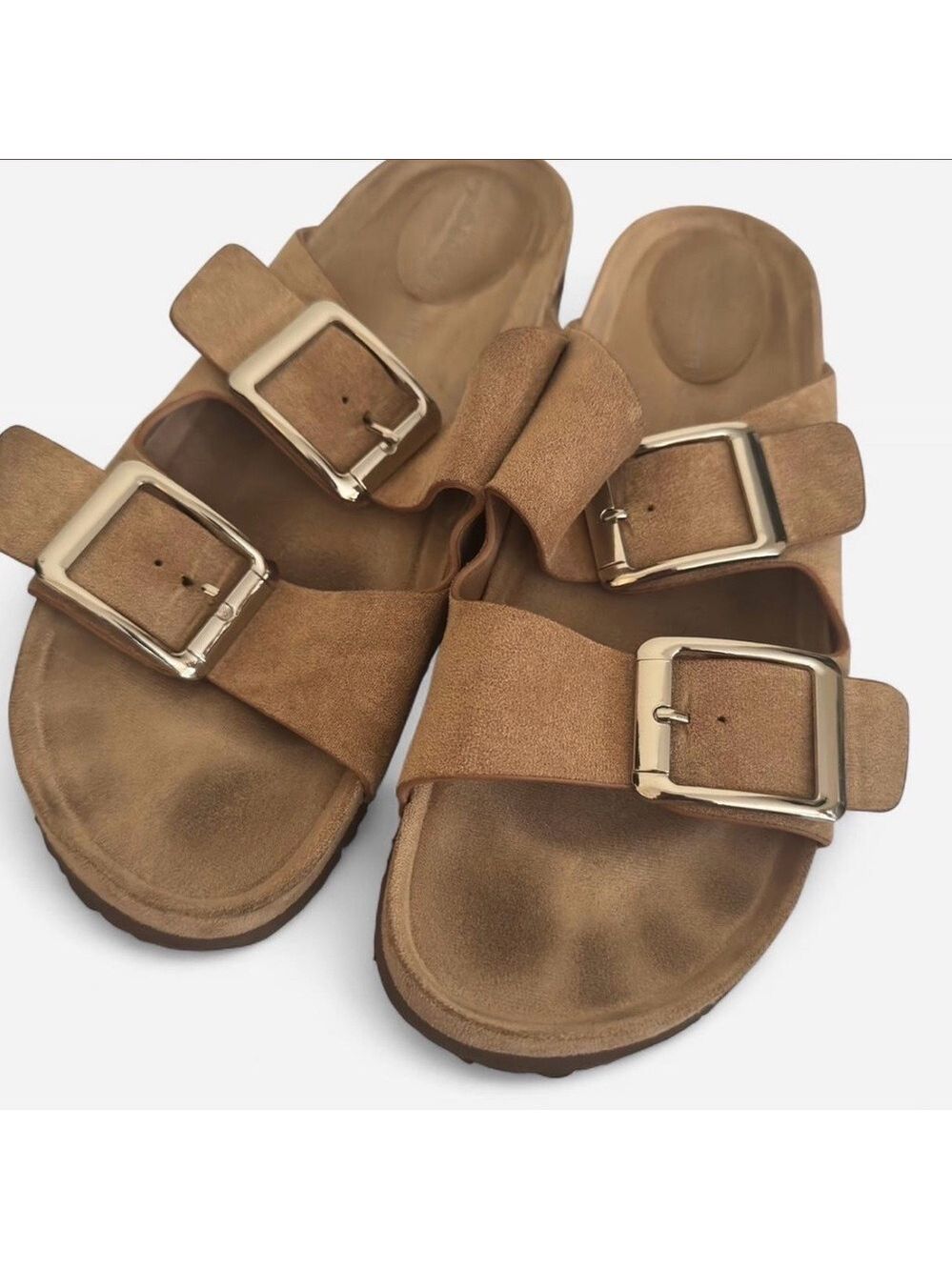 Madden Girl Tan Sandals with Gold Buckles